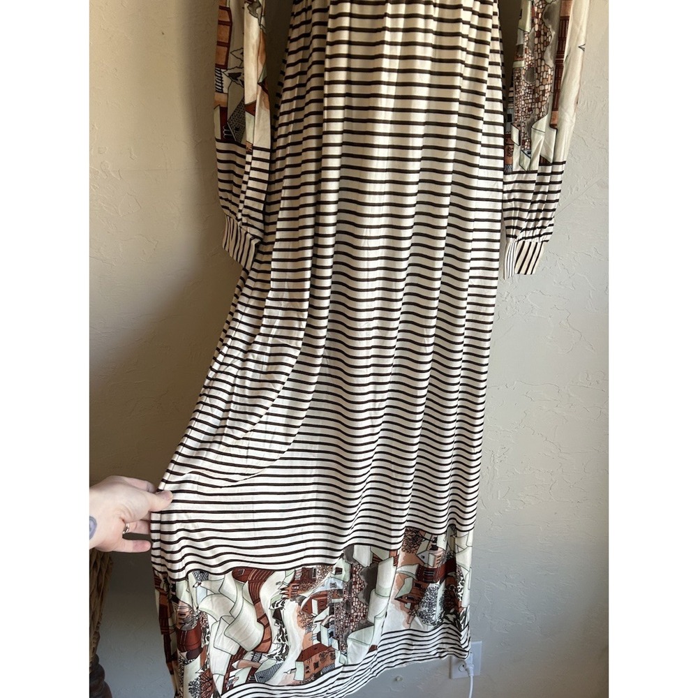 Vintage 60s 70s LA Nylon Maxi Dress 12 Prairie Folk Novelty Cottagecore Bohemian - Picture 3 of 13